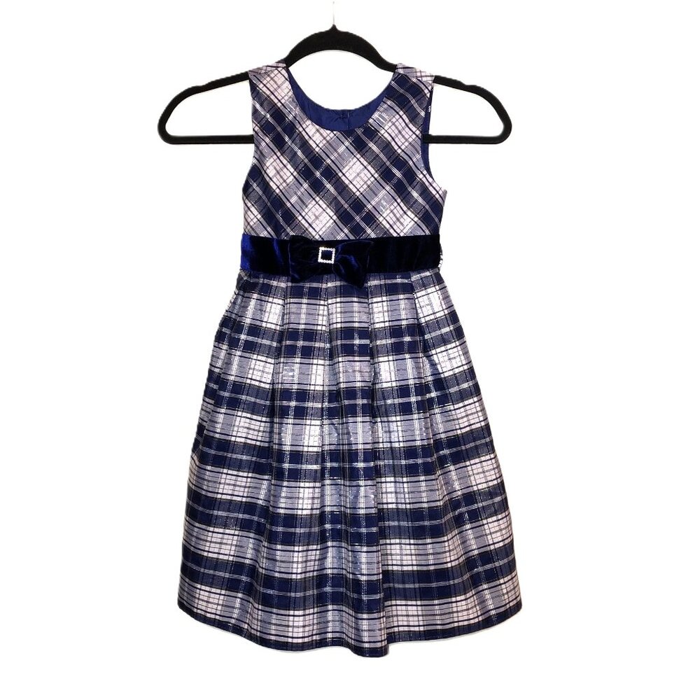 Size 5 - Jona Michelle Blue & Sliver Plaid Holiday Dress